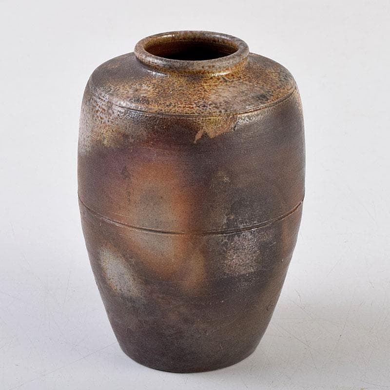 茶道具　備前焼　木村陶峰造　茶入　仕覆付　共箱　V　8750